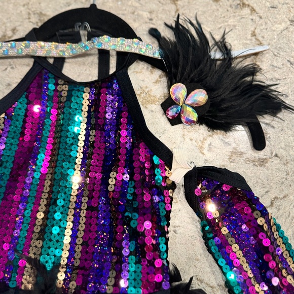 Weissman Silver Screen Multicolor sequin and feather 5 piece set S - Picture 5 of 8